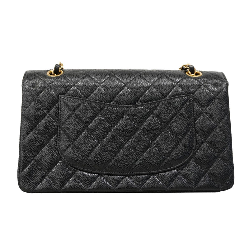 【6ca0338】シャネル ショルダーバッグ マトラッセ Wフラップ Wチェーン キャビアスキン ブラック ゴールド金具【中古】レディース