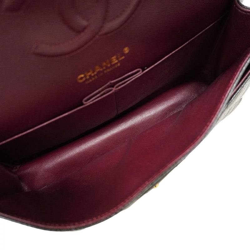 【6ca0372】シャネル ショルダーバッグ マトラッセ Wフラップ Wチェーン キャビアスキン ブラック ゴールド金具【中古】レディース