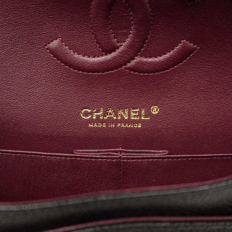 【6ca0372】シャネル ショルダーバッグ マトラッセ Wフラップ Wチェーン キャビアスキン ブラック ゴールド金具【中古】レディース