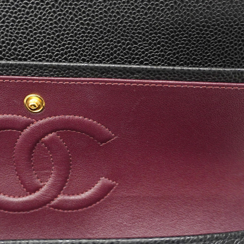 【6ca0372】シャネル ショルダーバッグ マトラッセ Wフラップ Wチェーン キャビアスキン ブラック ゴールド金具【中古】レディース