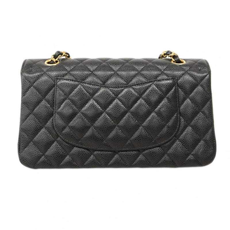 【6ca0372】シャネル ショルダーバッグ マトラッセ Wフラップ Wチェーン キャビアスキン ブラック ゴールド金具【中古】レディース