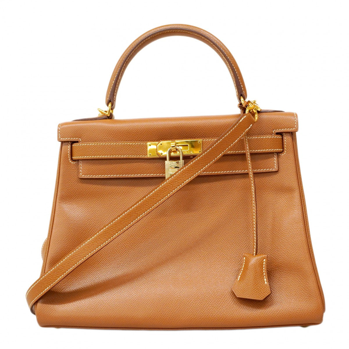 【6ca0425-k】エルメス ハンドバッグ ケリー28 クシュベル ゴールド ゴールド金具 □E刻印 2wayバッグ【中古】レディース