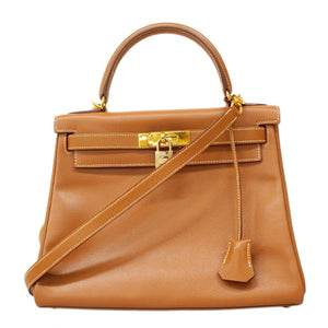 【6ca0425-k】エルメス ハンドバッグ ケリー28 クシュベル ゴールド ゴールド金具 □E刻印 2wayバッグ【中古】レディース