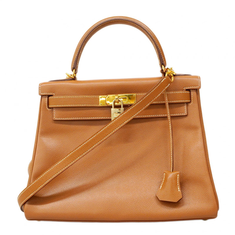 【6ca0425-k】エルメス ハンドバッグ ケリー28 クシュベル ゴールド ゴールド金具 □E刻印 2wayバッグ【中古】レディース