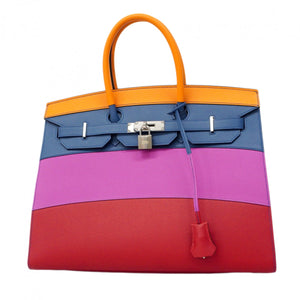【6ca0434-e-g】エルメス ハンドバッグ バーキン35 レインボー ヴォーエプソン アプリコット/ブルーアガット/マグノリア/ルージュカザック シルバー金具 Z刻印【中古】レディース