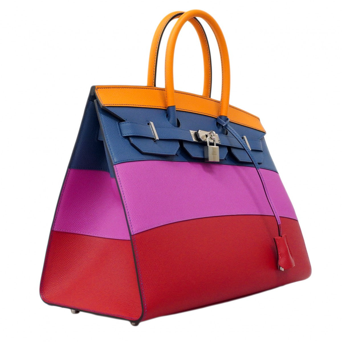 【6ca0434-e-g】エルメス ハンドバッグ バーキン35 レインボー ヴォーエプソン アプリコット/ブルーアガット/マグノリア/ルージュカザック シルバー金具 Z刻印【中古】レディース