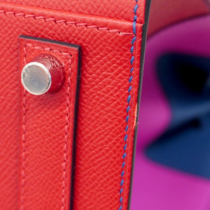 【6ca0434-e-g】エルメス ハンドバッグ バーキン35 レインボー ヴォーエプソン アプリコット/ブルーアガット/マグノリア/ルージュカザック シルバー金具 Z刻印【中古】レディース