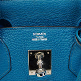 【6ca0435】エルメス ハンドバッグ バーキン30 トゴ ブルーイズミール シルバー金具 □Q刻印【中古】レディース