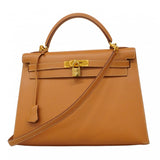 【6ca0437】エルメス ハンドバッグ ケリー32 バレニア ゴールド ゴールド金具 □D刻印【中古】レディース