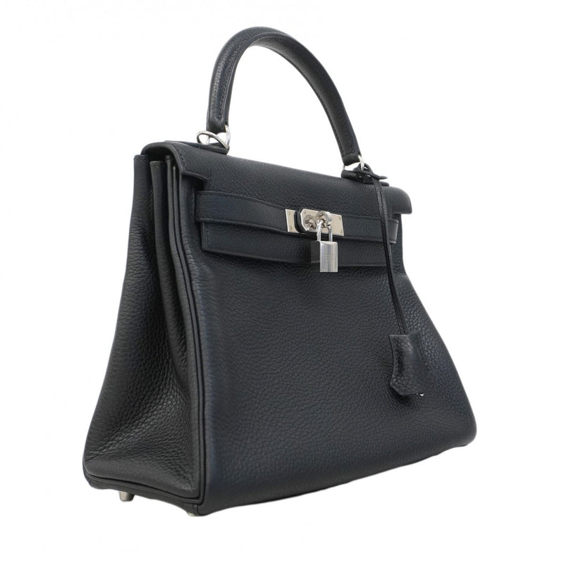 【6ca0447-g】エルメス ハンドバッグ ケリー28 トリヨンクレマンス ブラック シルバー金具 T刻印【中古】レディース