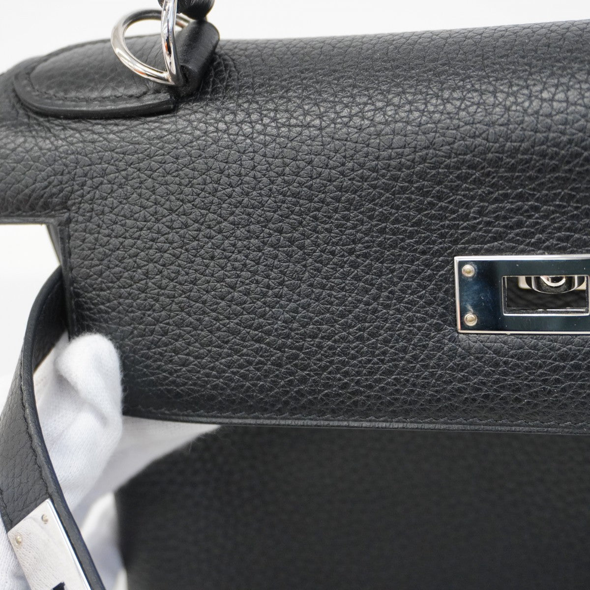 【6ca0447-g】エルメス ハンドバッグ ケリー28 トリヨンクレマンス ブラック シルバー金具 T刻印【中古】レディース