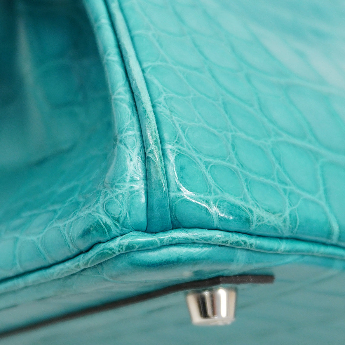 【6ca0707-g】エルメス ハンドバッグ バーキン30 アリゲーターマット ブルーパオン シルバー金具 C刻印【中古】レディース