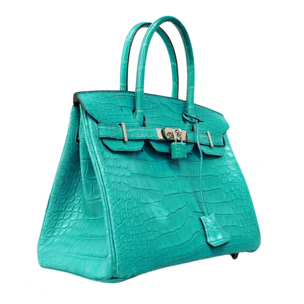 【6ca0707-g】エルメス ハンドバッグ バーキン30 アリゲーターマット ブルーパオン シルバー金具 C刻印【中古】レディース