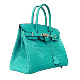 【6ca0707-g】エルメス ハンドバッグ バーキン30 アリゲーターマット ブルーパオン シルバー金具 C刻印【中古】レディース