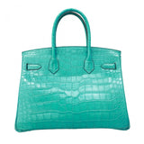 【6ca0707-g】エルメス ハンドバッグ バーキン30 アリゲーターマット ブルーパオン シルバー金具 C刻印【中古】レディース