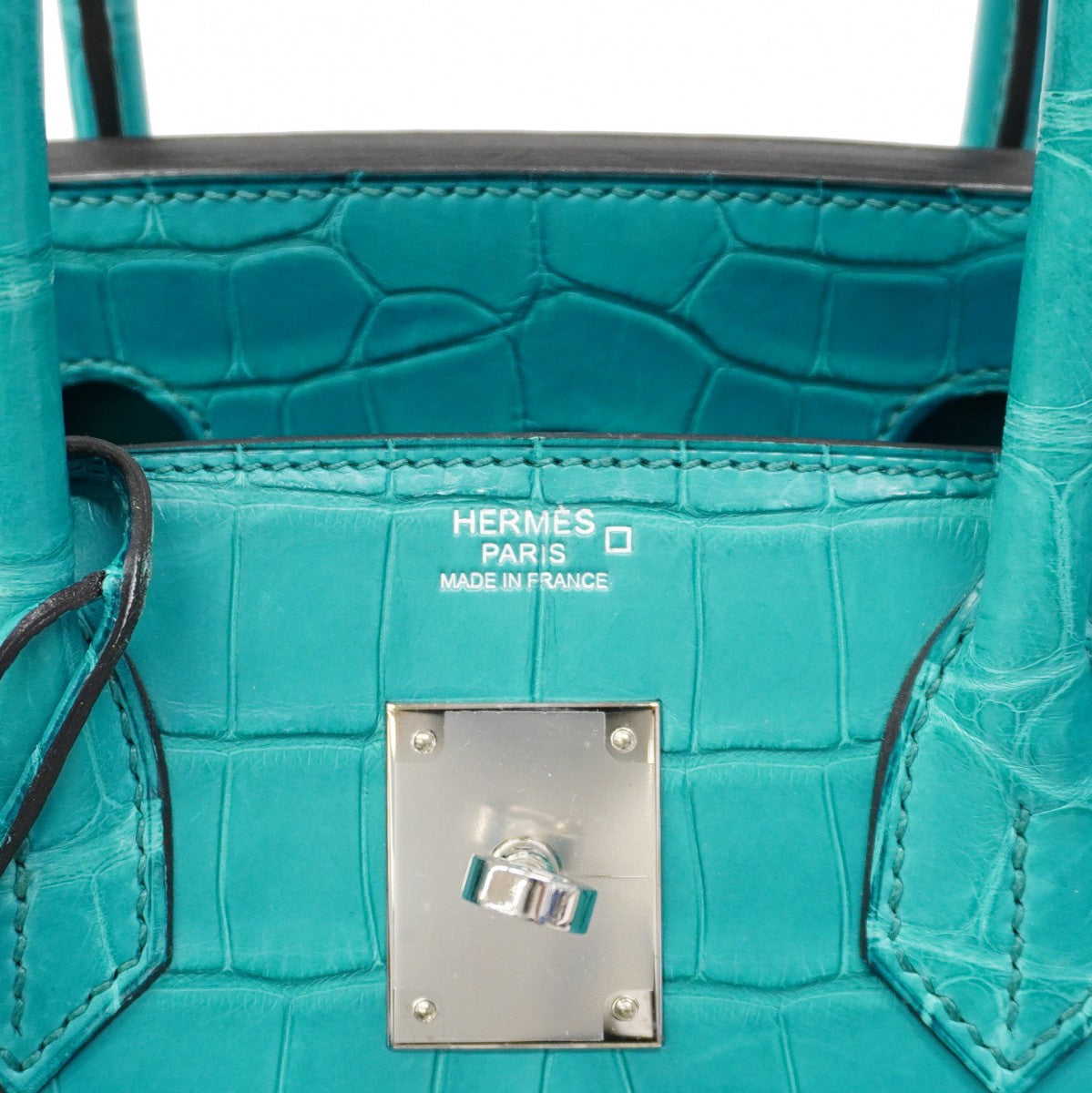 【6ca0707-g】エルメス ハンドバッグ バーキン30 アリゲーターマット ブルーパオン シルバー金具 C刻印【中古】レディース