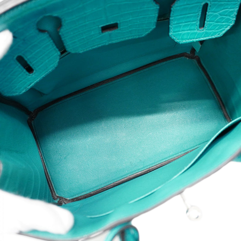 【6ca0707-g】エルメス ハンドバッグ バーキン30 アリゲーターマット ブルーパオン シルバー金具 C刻印【中古】レディース