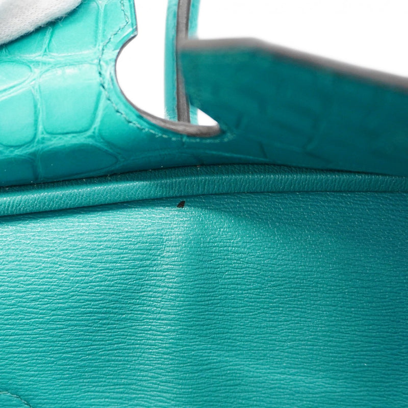 【6ca0707-g】エルメス ハンドバッグ バーキン30 アリゲーターマット ブルーパオン シルバー金具 C刻印【中古】レディース