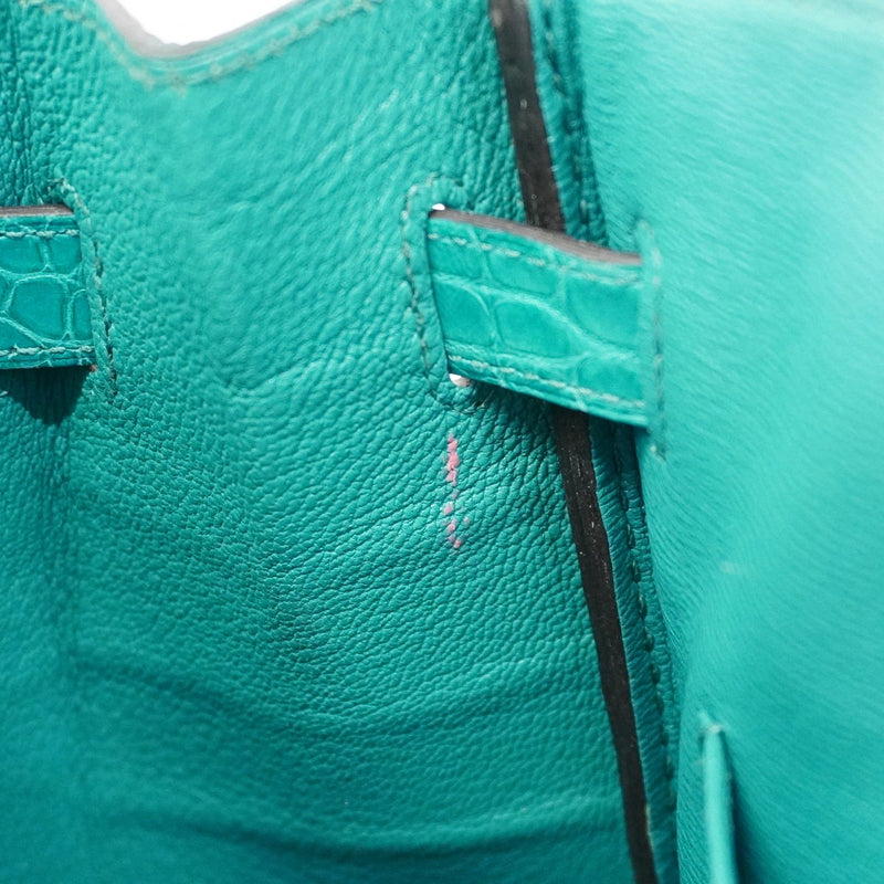 【6ca0707-g】エルメス ハンドバッグ バーキン30 アリゲーターマット ブルーパオン シルバー金具 C刻印【中古】レディース
