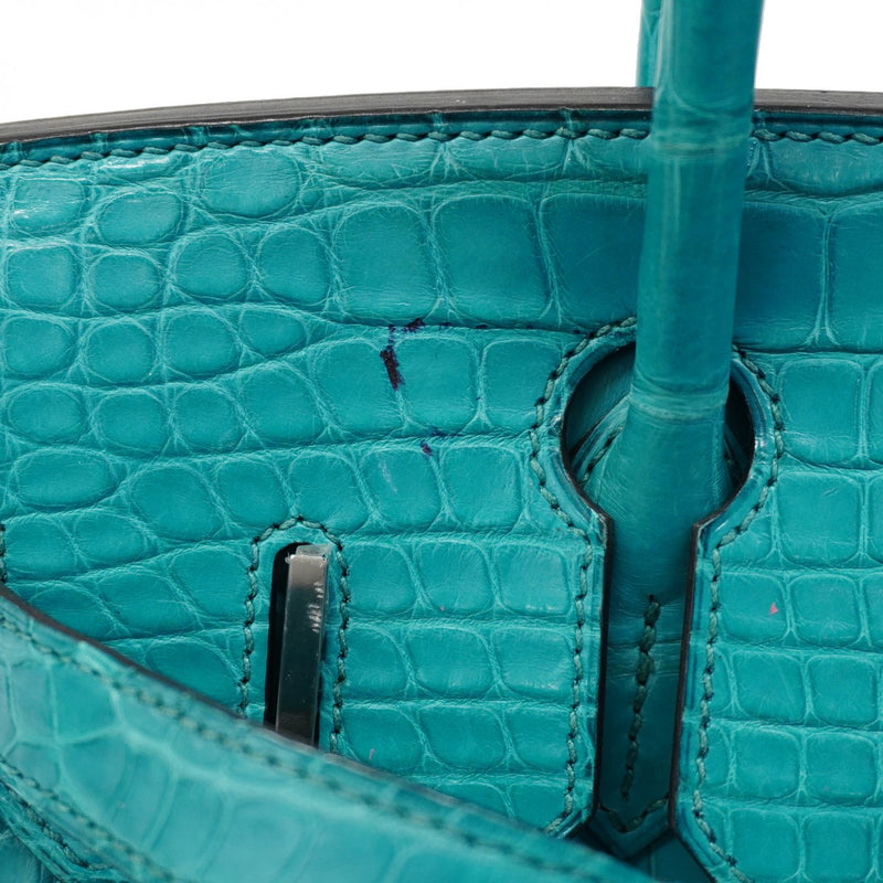 【6ca0707-g】エルメス ハンドバッグ バーキン30 アリゲーターマット ブルーパオン シルバー金具 C刻印【中古】レディース