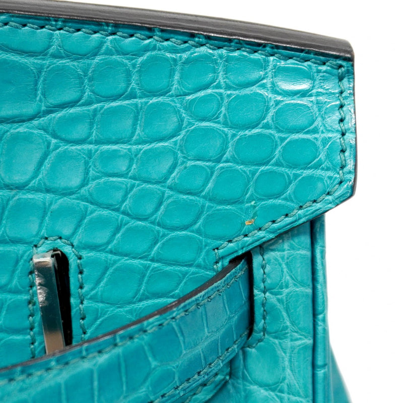 【6ca0707-g】エルメス ハンドバッグ バーキン30 アリゲーターマット ブルーパオン シルバー金具 C刻印【中古】レディース