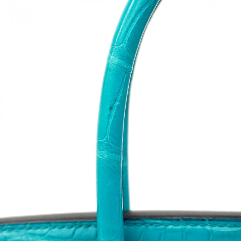 【6ca0707-g】エルメス ハンドバッグ バーキン30 アリゲーターマット ブルーパオン シルバー金具 C刻印【中古】レディース