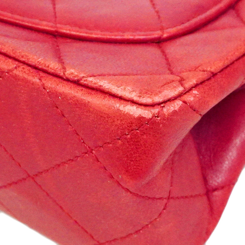 【6ca1023-k】シャネル ショルダーバッグ ミニマトラッセ チェーンショルダー ラムスキン レッド ゴールド金具【中古】レディース