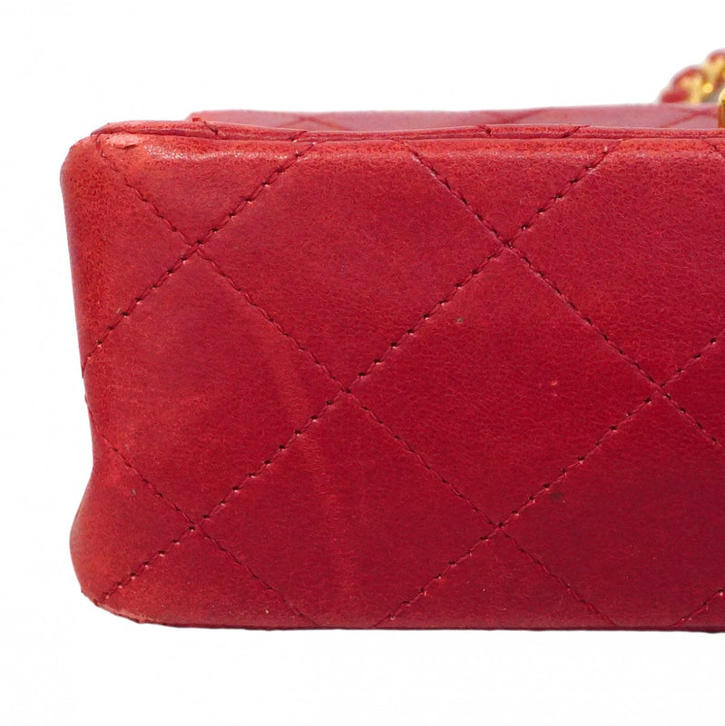 【6ca1023-k】シャネル ショルダーバッグ ミニマトラッセ チェーンショルダー ラムスキン レッド ゴールド金具【中古】レディース