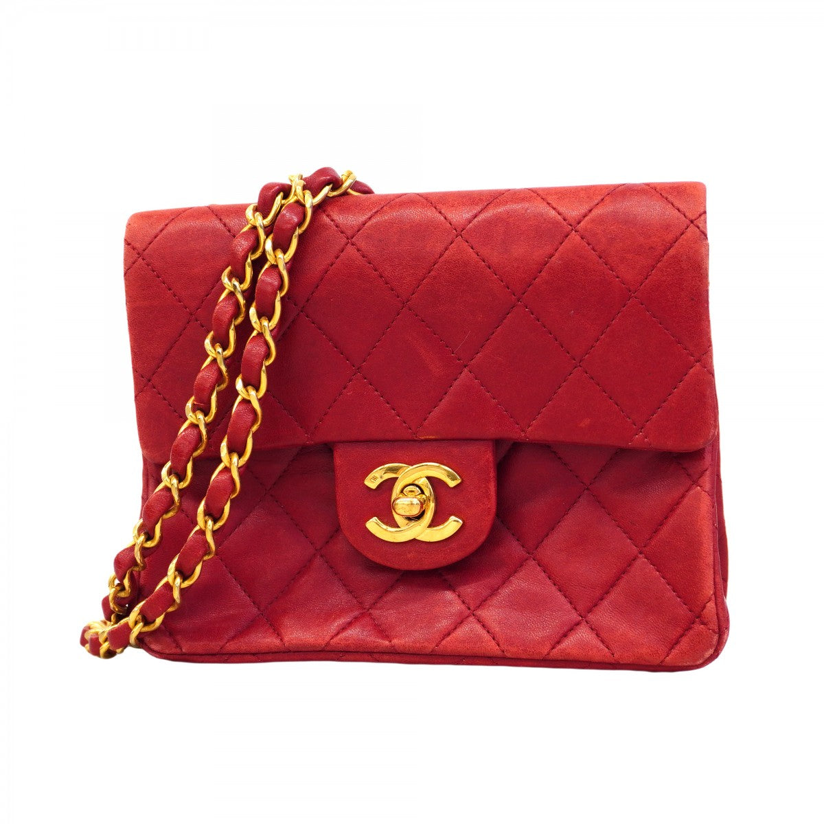 【6ca1023-k】シャネル ショルダーバッグ ミニマトラッセ チェーンショルダー ラムスキン レッド ゴールド金具【中古】レディース