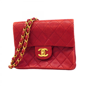 【6ca1023-k】シャネル ショルダーバッグ ミニマトラッセ チェーンショルダー ラムスキン レッド ゴールド金具【中古】レディース