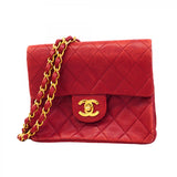 【6ca1023-k】シャネル ショルダーバッグ ミニマトラッセ チェーンショルダー ラムスキン レッド ゴールド金具【中古】レディース