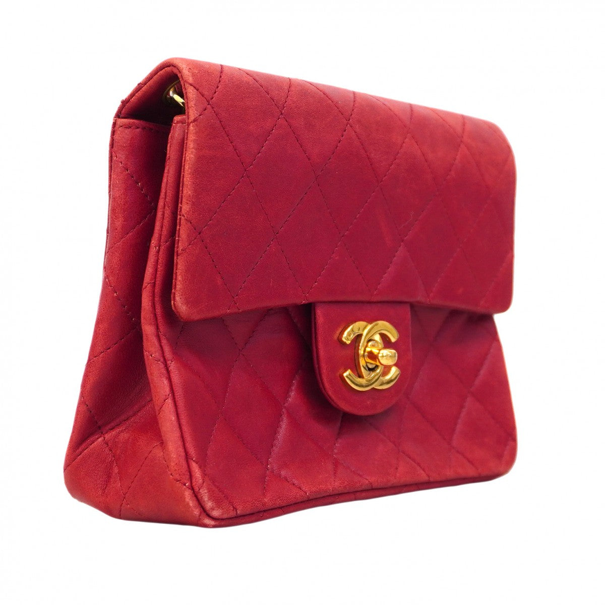 【6ca1023-k】シャネル ショルダーバッグ ミニマトラッセ チェーンショルダー ラムスキン レッド ゴールド金具【中古】レディース