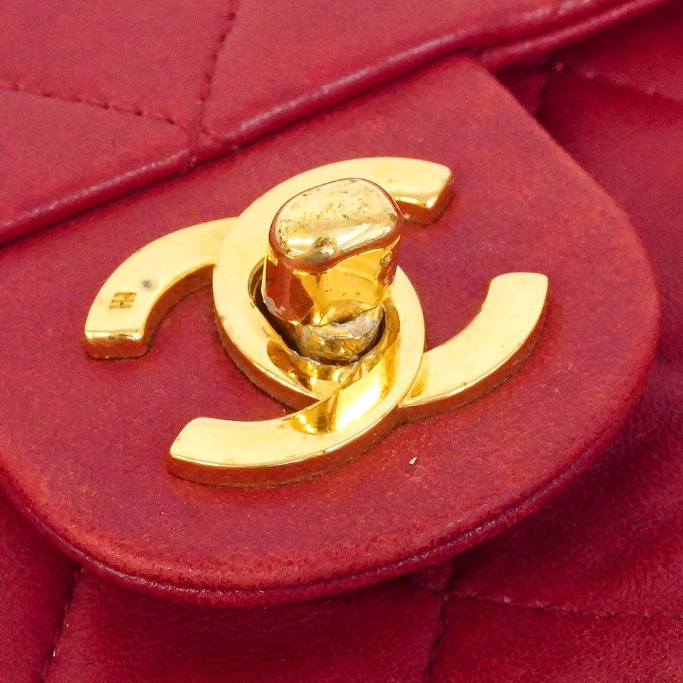 【6ca1023-k】シャネル ショルダーバッグ ミニマトラッセ チェーンショルダー ラムスキン レッド ゴールド金具【中古】レディース