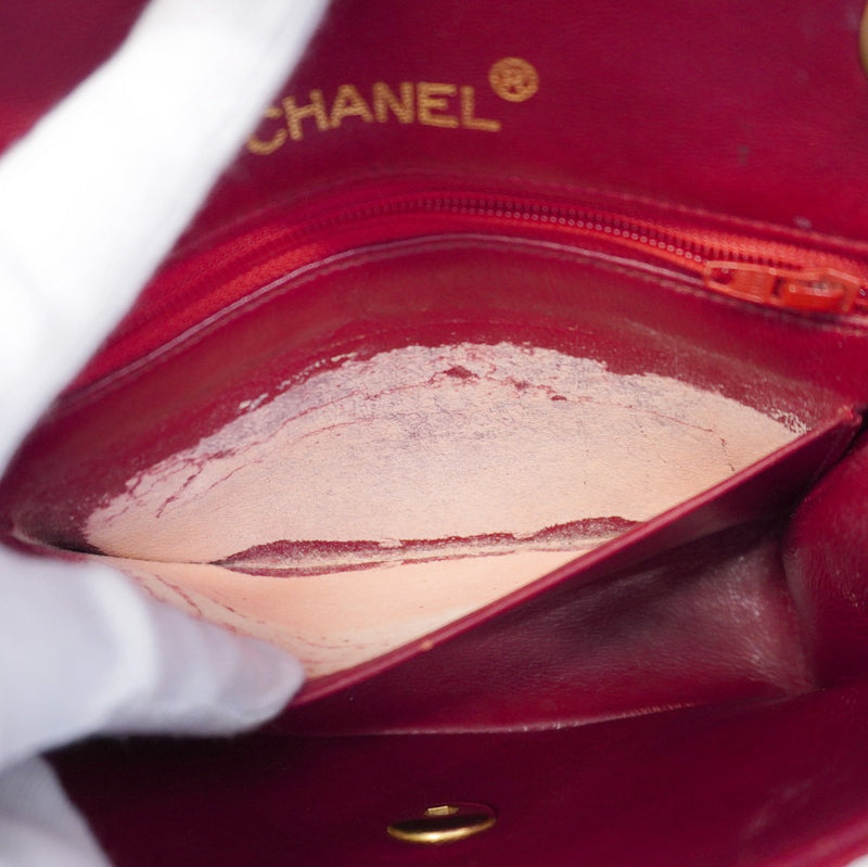【6ca1023-k】シャネル ショルダーバッグ ミニマトラッセ チェーンショルダー ラムスキン レッド ゴールド金具【中古】レディース