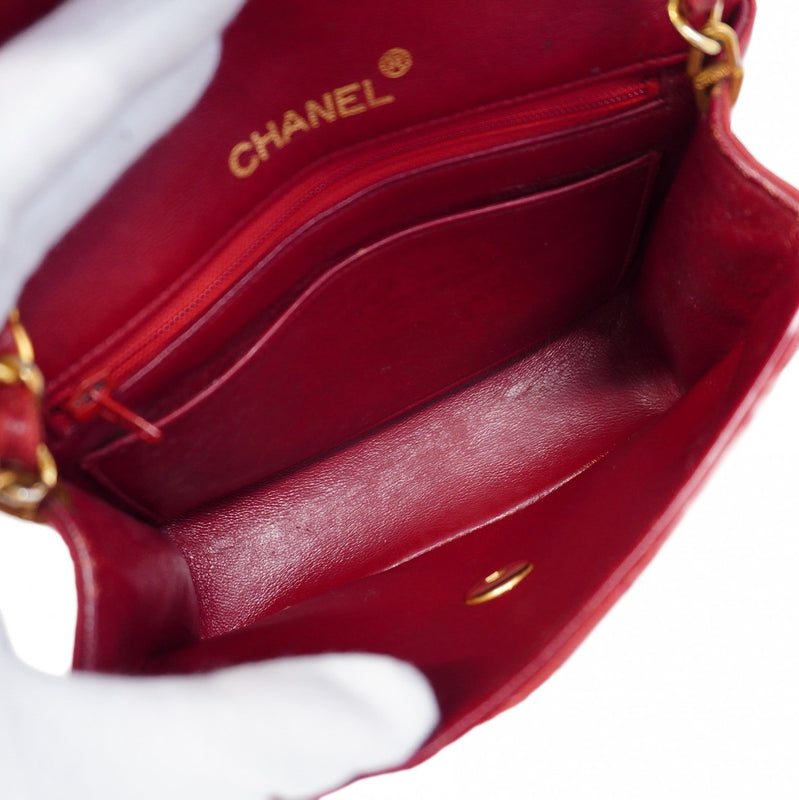 【6ca1023-k】シャネル ショルダーバッグ ミニマトラッセ チェーンショルダー ラムスキン レッド ゴールド金具【中古】レディース