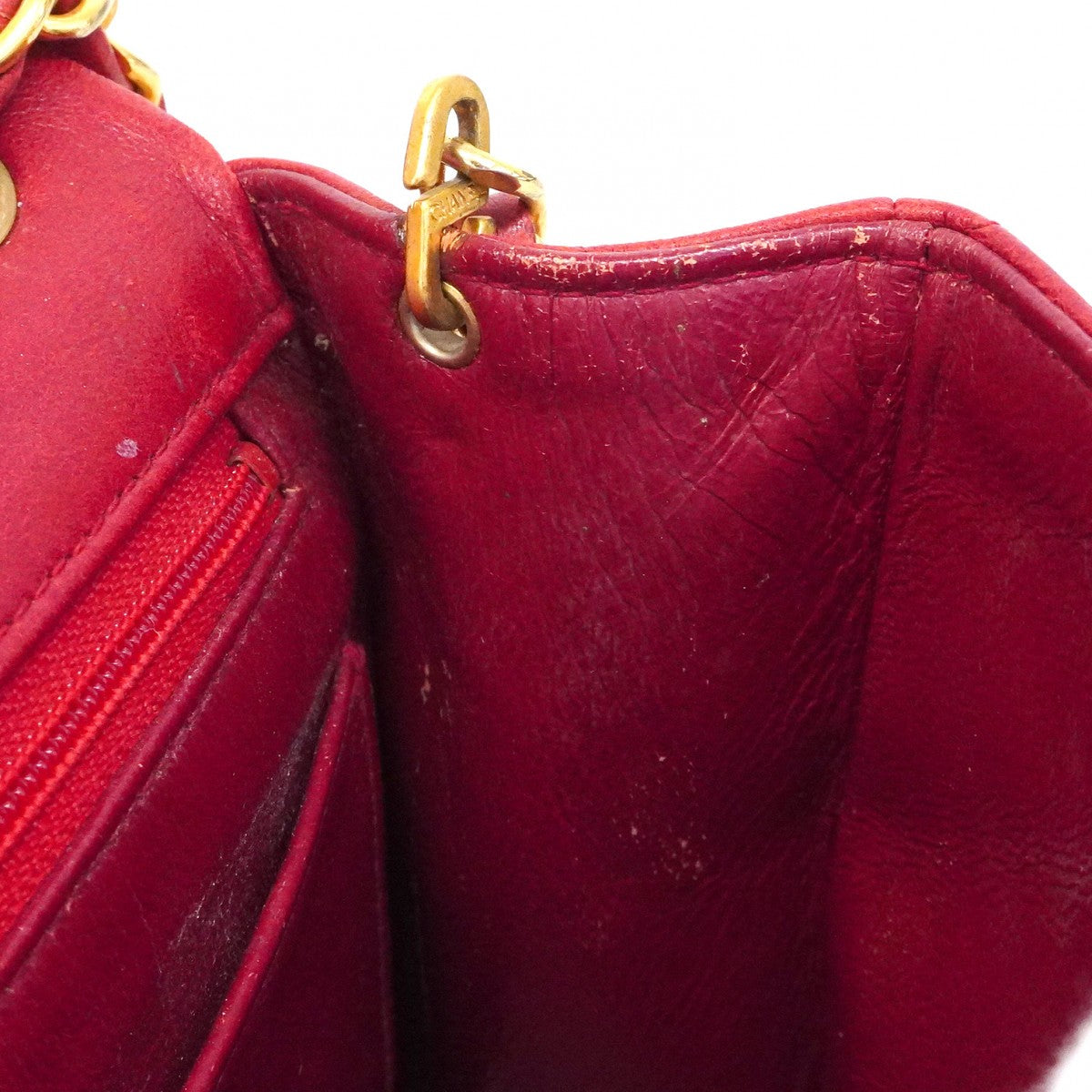 【6ca1023-k】シャネル ショルダーバッグ ミニマトラッセ チェーンショルダー ラムスキン レッド ゴールド金具【中古】レディース