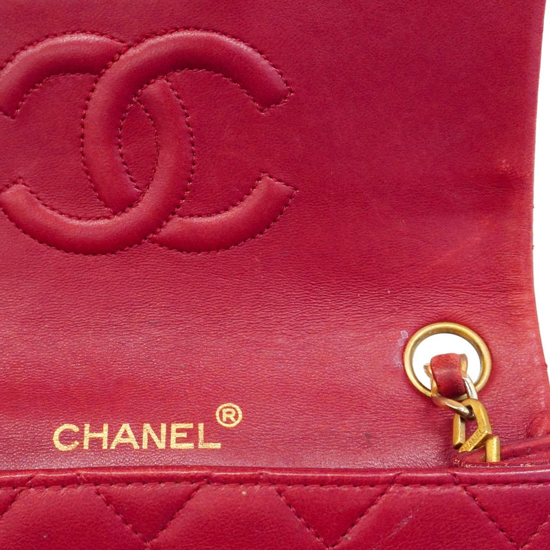 【6ca1023-k】シャネル ショルダーバッグ ミニマトラッセ チェーンショルダー ラムスキン レッド ゴールド金具【中古】レディース