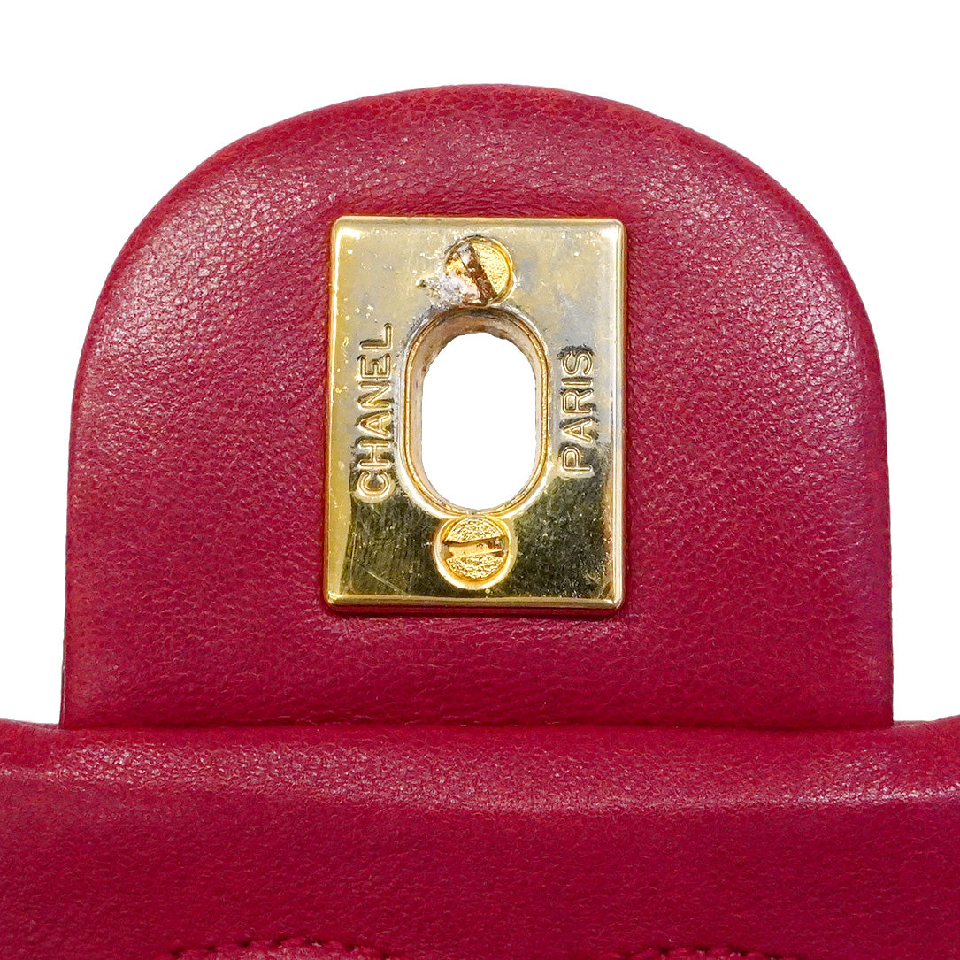 【6ca1023-k】シャネル ショルダーバッグ ミニマトラッセ チェーンショルダー ラムスキン レッド ゴールド金具【中古】レディース