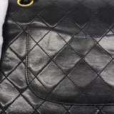 【6ca1203-k】シャネル ショルダーバッグ マトラッセ Wフラップ Wチェーン ラムスキン ブラック ゴールド金具【中古】レディース