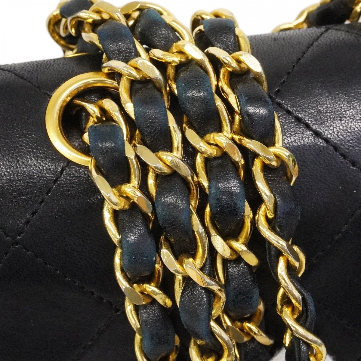 【6ca1203-k】シャネル ショルダーバッグ マトラッセ Wフラップ Wチェーン ラムスキン ブラック ゴールド金具【中古】レディース