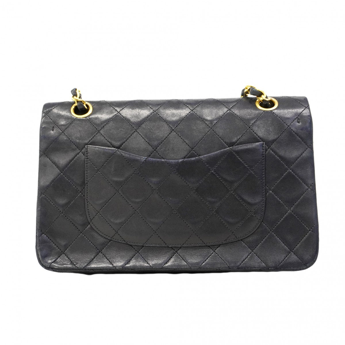 【6ca1203-k】シャネル ショルダーバッグ マトラッセ Wフラップ Wチェーン ラムスキン ブラック ゴールド金具【中古】レディース