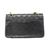 【6ca1203-k】シャネル ショルダーバッグ マトラッセ Wフラップ Wチェーン ラムスキン ブラック ゴールド金具【中古】レディース