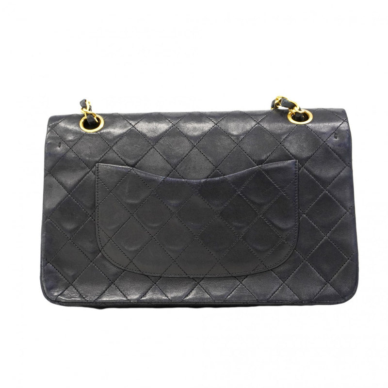 【6ca1203-k】シャネル ショルダーバッグ マトラッセ Wフラップ Wチェーン ラムスキン ブラック ゴールド金具【中古】レディース