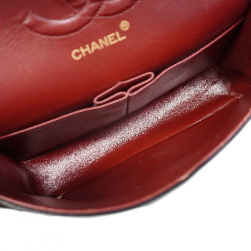 【6ca1203-k】シャネル ショルダーバッグ マトラッセ Wフラップ Wチェーン ラムスキン ブラック ゴールド金具【中古】レディース