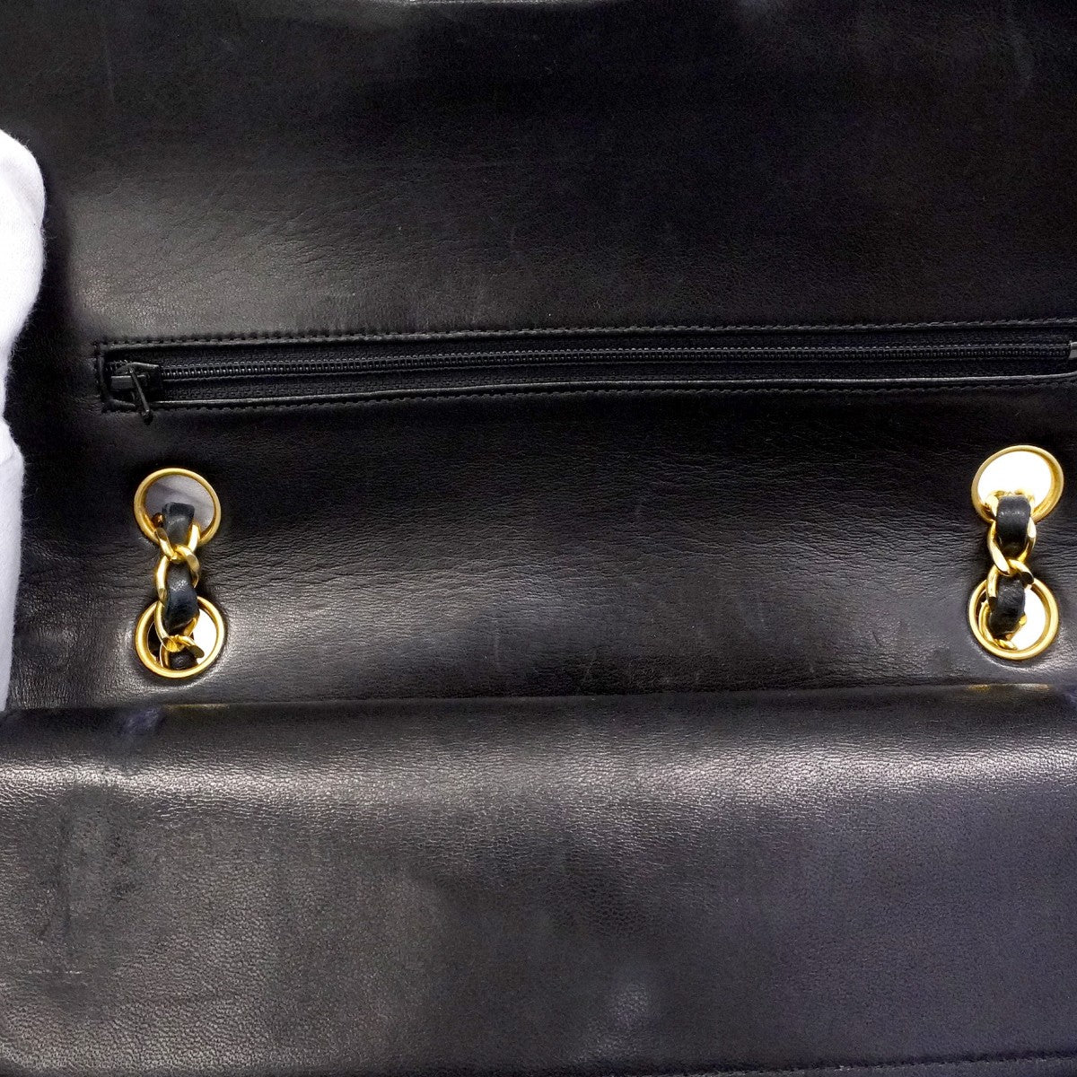 【6ca1203-k】シャネル ショルダーバッグ マトラッセ Wフラップ Wチェーン ラムスキン ブラック ゴールド金具【中古】レディース