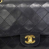 【6ca1203-k】シャネル ショルダーバッグ マトラッセ Wフラップ Wチェーン ラムスキン ブラック ゴールド金具【中古】レディース