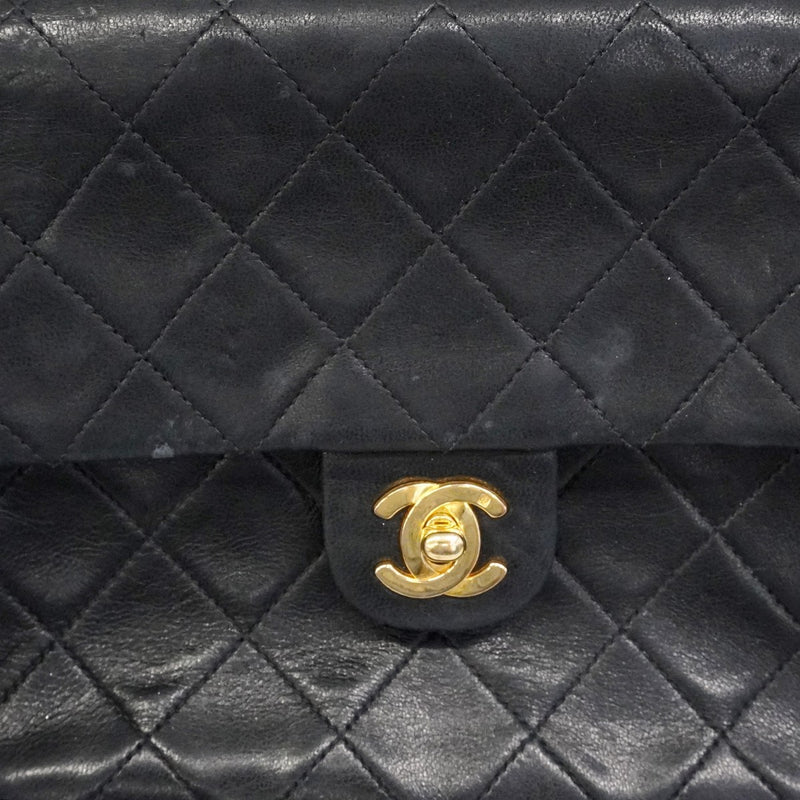 【6ca1204-k】シャネル ショルダーバッグ ミニマトラッセ チェーンショルダー ラムスキン ブラック ゴールド金具【中古】レディース