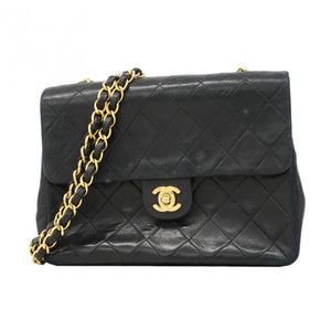 【6ca1204-k】シャネル ショルダーバッグ ミニマトラッセ チェーンショルダー ラムスキン ブラック ゴールド金具【中古】レディース