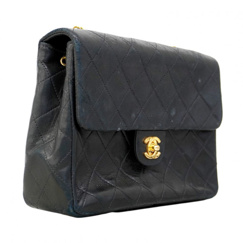 【6ca1204-k】シャネル ショルダーバッグ ミニマトラッセ チェーンショルダー ラムスキン ブラック ゴールド金具【中古】レディース