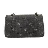 【6ca1263】シャネル ショルダーバッグ マトラッセ Wフラップ Wチェーン デニム ブラック シルバー金具【中古】レディース